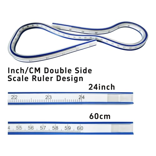 2Pcs 24 Inch Flexible Curve Ruler Graduated Rulers with Inking Edge, Double Side Scale Ruler for Drawing, Pattern Making, Engineering, and Stencil Work - style: 24 Inch - 2pcs