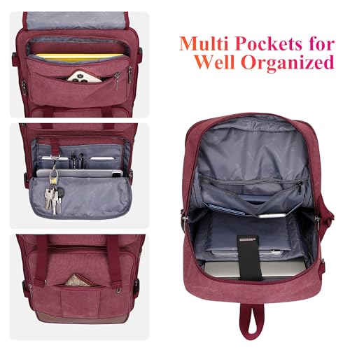 WITZMAN Canvas Travel Backpack for Women Large Laptop Backpack Fits 16 Inch - color: Red