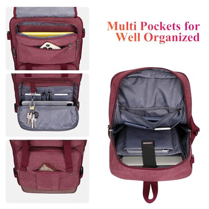 WITZMAN Canvas Travel Backpack for Women Large Laptop Backpack Fits 16 Inch - color: Red
