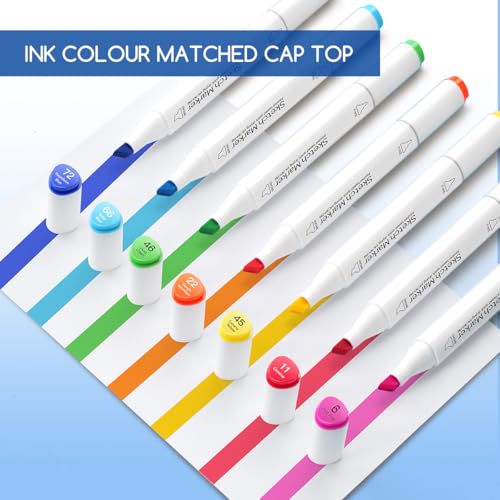 Alcohol Marker Pen Set, Fine & Chisel Dual-Tip Sketch Marker Set with Carrying Case for Drawing, Sketching, Anime, Manga (60)