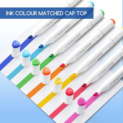 Alcohol Marker Pen Set, Fine & Chisel Dual-Tip Sketch Marker Set with Carrying Case for Drawing, Sketching, Anime, Manga (60)