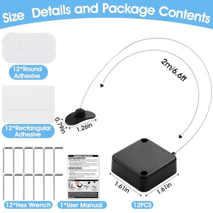 12 PCS Retractable Remote Control Tether 6.6ft/2m Remote Leash Remote Rescue for TV Remotes Game Controllers and Tablets Remote Control Security for Home Showroom Hotel - size: 6.6FT-12PCS