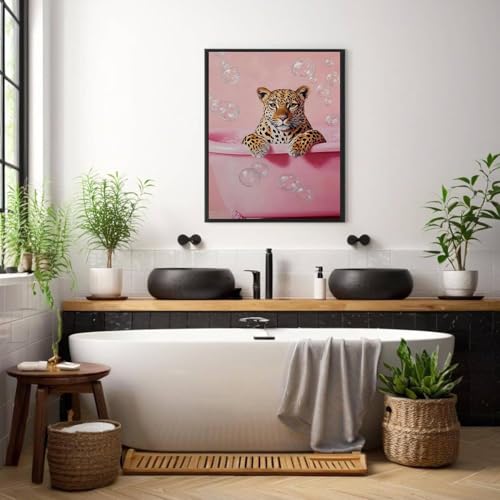 DAZZLEDOTS Pink Diamond Art Kit, Cheetah Bathroom Round Diamond Painting - color: DT097