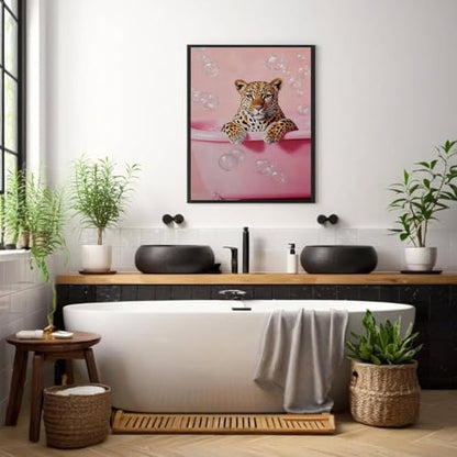 DAZZLEDOTS Pink Diamond Art Kit, Cheetah Bathroom Round Diamond Painting - color: DT097