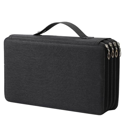 Canvas 300 Slots Pencil Case 4-Layer Zipped Holder w/Handle - color: Black, size: 300