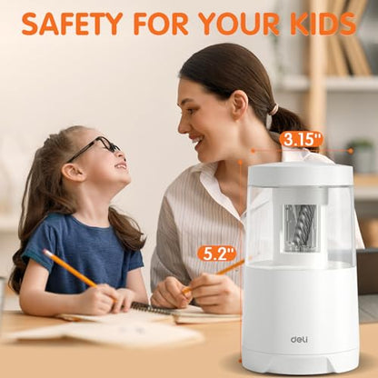 Deli Electric Pencil Sharpener, Automatic Pencil Sharpeners, White - color: White