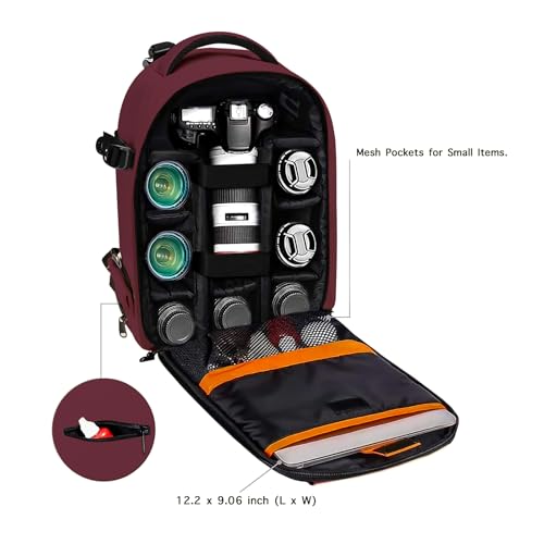 MOSISO Camera Backpack,Photography Backpack Padded Camera Bag, Wine Red - color: Wine Red