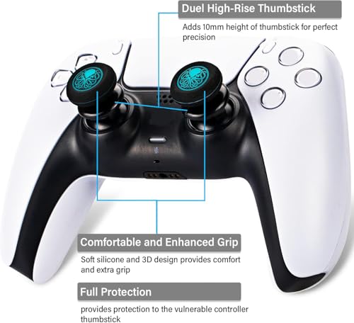 FPS Thumbstick Extender & Printing Rubber Silicone Grip Cover 2 Sets for PS5 & PS4 Controller (Cthulhu Abyss Blue) - color: 1