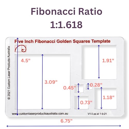 Fibonacci 5" Square Drawing Template, Golden Ratio Stencil - style: 5" Squares