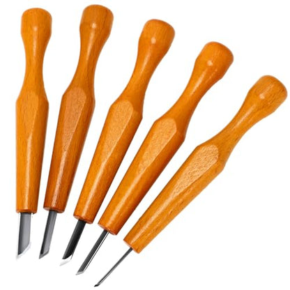 WILLBOND 5 Pcs Linocut Carving Tools Set Triangular Linoleum Various Sizes Wood Carving Knife Chisel V Shaped Tools for Linocut Printmaking Woodcarving(Slanted)
