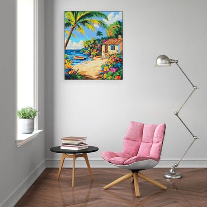 Landscape Paint by Number on Canvas for Adults Beginners Art Crafts Kits - color: sea