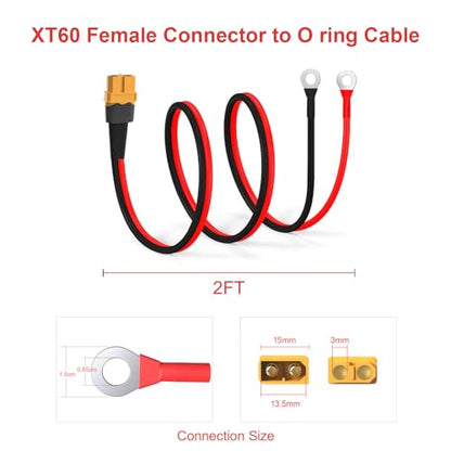 ELFCULB XT60 to Ring Terminal Cable 12AWG 2FT - color: 12AWG XT60 Female to O Ring, size: 2FT