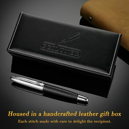 BEILUNER 318 Luxury Personalized Pen, Hand-Stitched Premium Black Leather - color: ,Black(Personalized)