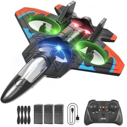 4DRC V32 Foam RC Airplane Drone with 3 Batteries, 60 Mins Long Flight RC Plane Helicopter Fighter Jet for Kids Adults 8-16, 360° Flip Stunt RC Airplane Helicopter, Toy Gift for Boys Beginners - color: Orange-3 Batteries