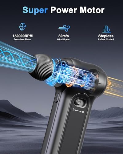 Cordless Electric Air Duster 150000RPM Brushless Handheld Blower - color: Black