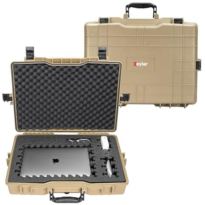 Eylar 22” Hard Laptop Case Equipped with RAGAR Reconfigurable & Reusable XP Crosslinked Foam Insert, Waterproof, Shockproof for Equipment, Drones, and Cameras (1 RAGAR Layer) (Tan) - color: Tan