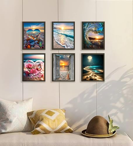 6 Pack Diamond Art Kits for Adults, Beach 5D Diamond Painting for Adults - color: 6 Pack-Beach