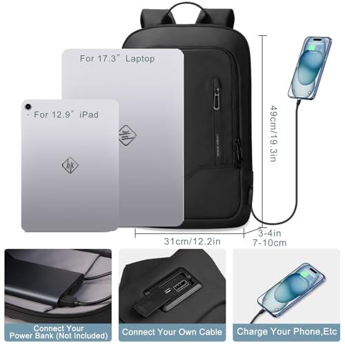 hk Backpack for Men Business Slim Laptop Bag - color: Black, size: 17.3 Inch