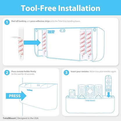 TotalMount Drop-Free Remote Holder – Removable Adhesive Strips – Pro White - color: For 5 or 6 Remotes – Premium White