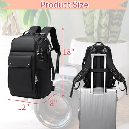 Camera Backpack Large, Waterproof Camera Bag for Mirrorless and DSLR with TSA Lock,Quick Access,17-Inch Laptop Compartment, Adjustable Straps - Fits Camera Stabilizer,Drone, Black