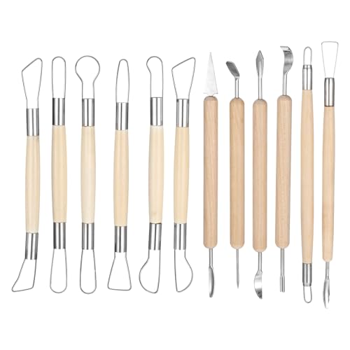 12Pcs Clay Sculpting Tools Double-Sided Clay Wire Loop Sculpture Set Clays Sculpting Tools Wooden Handle Ribbon Clays Tool Pottery Trimming Tool for Ceramic Wax Carving Ceramic Modeling
