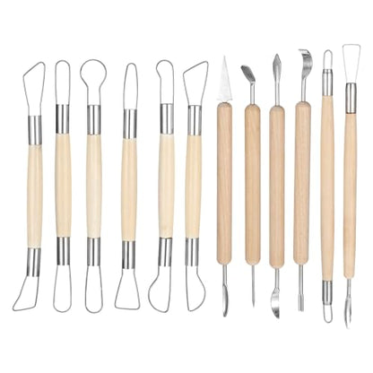 12Pcs Clay Sculpting Tools Double-Sided Clay Wire Loop Sculpture Set Clays Sculpting Tools Wooden Handle Ribbon Clays Tool Pottery Trimming Tool for Ceramic Wax Carving Ceramic Modeling