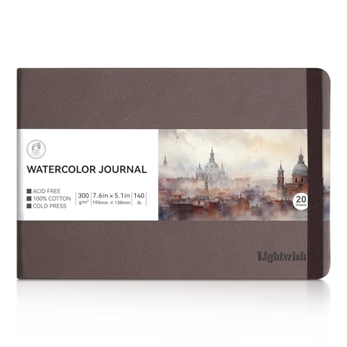 Lightwish Watercolor Journal, 100% Cotton Acid-Free Cold Press 300gsm/140lb - color: Brown, size: 7.6*5.1 Inches
