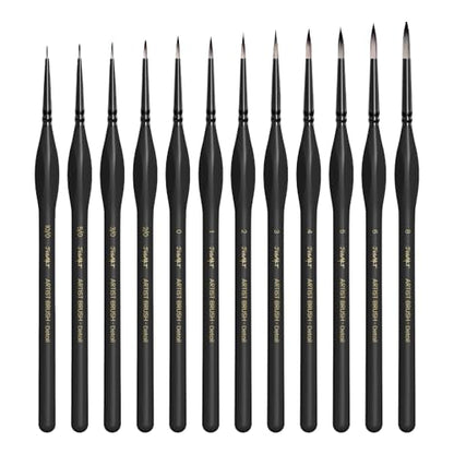 JUSART Miniature Paint Brushes 12 PCS, Fine Tip Model Paint Brushes, Black - color: Black Gold