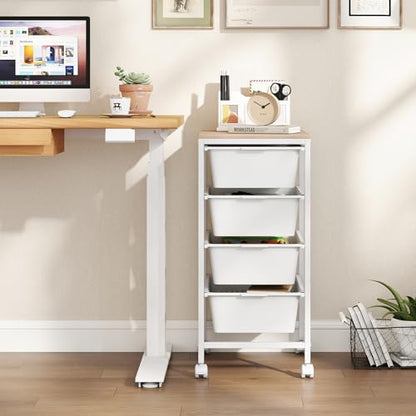 RELAX4LIFE 4-Drawer Rolling Storage Cart w/Lockable Wheels(White) - color: White, size: 28”H
