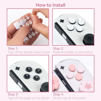GeekShare Silicone Cross D-Pad Button Caps Set Cute Joystick Cover Compatible with Nintendo Switch 1/2/OLED, ABXY Key Buttons Sticker Joy Con - Sakura - size: Switch 1 / OLED