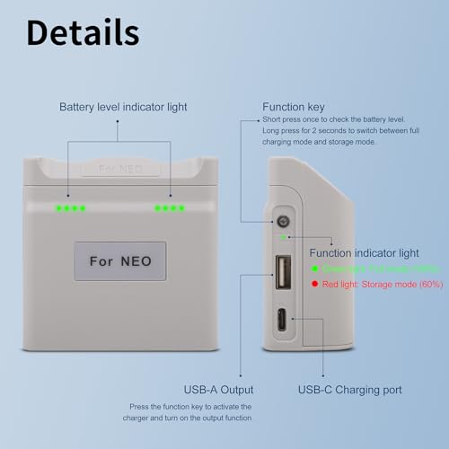 Two-Way Charger with 45W Storage Charger Compatible for DJI Neo Battery