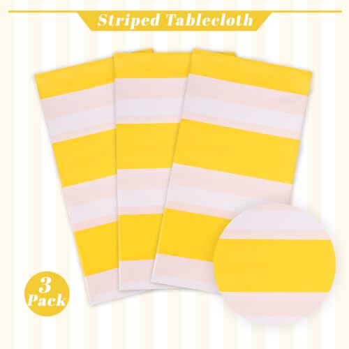 Kesfey Yellow Striped Tablecloth Picnic Vertical Stripe Table Cover 3 Packs - color: Yellow Verticall Striped