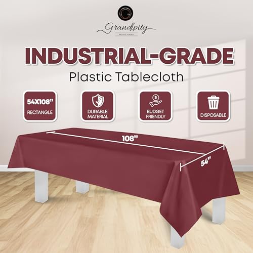 Grandipity Plastic Table Cloth Disposable 12 Pack 54” x 108” Rectangle - color: Burgundy, size: 54in. x 108in. Rectangle