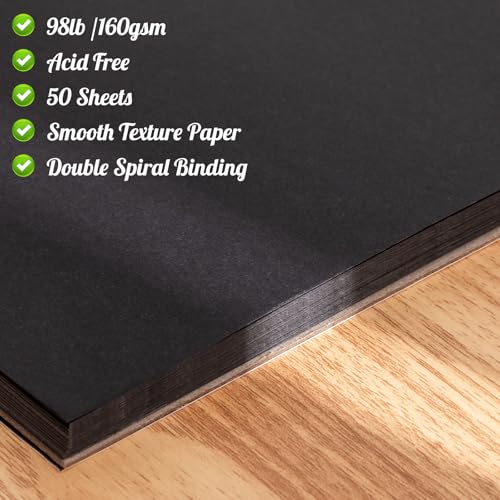Black Paper Sketchbook 9 × 12 in, 30 Sheets, 160gsm Spiral Bound - size: 9×12 Inch (1 pack)