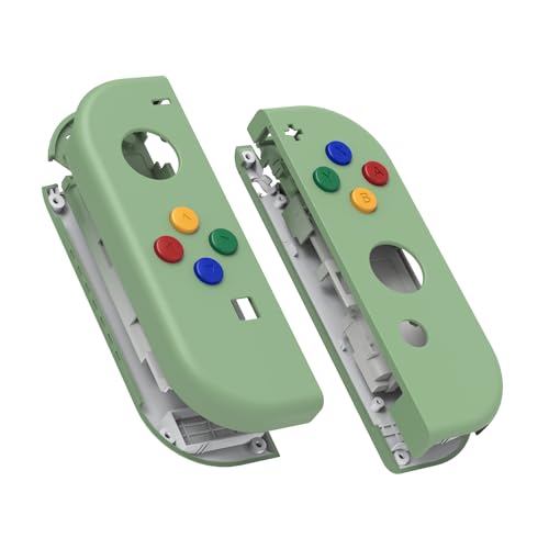 eXtremeRate DIY Replacement Shell Buttons for Nintendo Switch & Switch OLED, Matcha Green Custom Soft Touch Housing with Corlorful Button for Joycon Handheld Controller - Console Shell NOT Included - color: Matcha Green