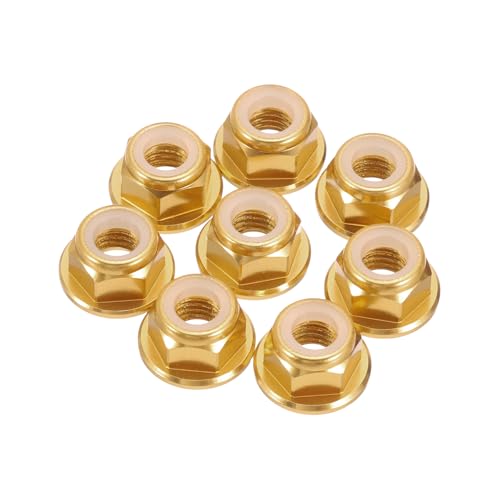 MECCANIXITY 8 Pcs M5 Pitch 0.8mm Aluminum Alloy Lock Nuts Flanged Hex Nuts Nylon Locking Serrated for RC Drone Quadcopter Motor Prop Adapter FPV Parts Fasteners, Gold Tone - color: Gold Tone, size: M5x0.8mm