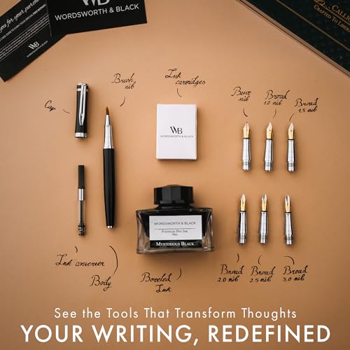 Wordsworth & Black Luxury Calligraphy Pen Set for Writing, 6 Nibs, Black - color: Black Chrome