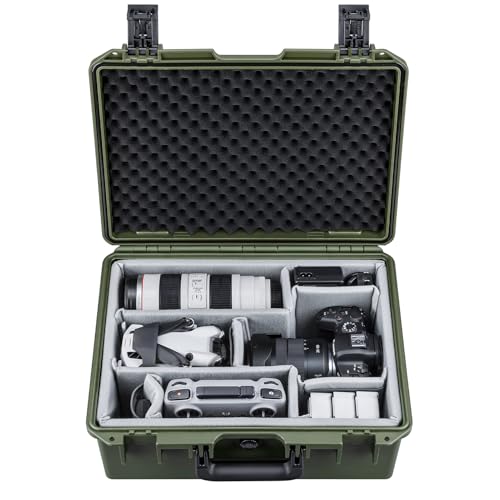 Lykus PVC1 Hard Case with Dividers for Cameras,Lenses,DJI Mavic/Air/Mini - color: Green PVC1