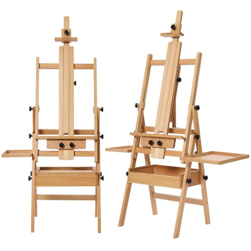 MEEDEN Painting Easel with Storage and Tray: H-Frame Beech Wood Art Easel - color: Natural