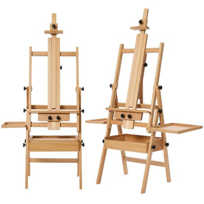 MEEDEN Painting Easel with Storage and Tray: H-Frame Beech Wood Art Easel - color: Natural