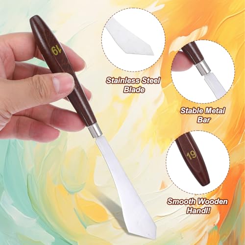 4 Pcs Pallet Knife Set, Stainless Steel No.19 No.20 Palette Knives Art Spatula with Wood Handle Scraper for Oil Canvas Acrylic Sculpting Mixing Texturing