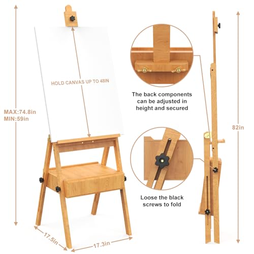 Large Beech Wood H-Frame Easel,Painting Easel with Storage Drawer,Up to 36" - color: Solid Wood