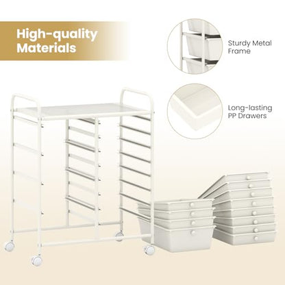 RELAX4LIFE 12-Drawer Rolling Storage Cart - Mobile Utility Drawer Carts - color: White, style: 12 Drawers