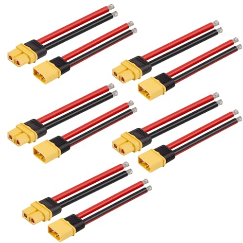 MOOKEERF 5 Pairs XT60 Plug Female and Male Connector with 100mm 10AWG Wire for RC Lipo Battery FPV Racing Drone - color: 10AWG, size: 100MM