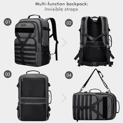 WITZMAN Travel Backpack for Men 40L Convertible Bag Fits 17" Laptop - color: Silvery Grey