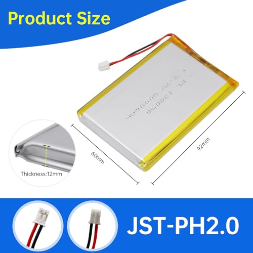 3.7V 8000mAh 126090 LiPo Battery with PH2.0mm JST Connector - size: 126090 8000mAh