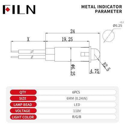 10PCS 6mm Small Plastic Signal Light 110V Dashboard Indicator Light - color: RED Green Blue, size: 110V