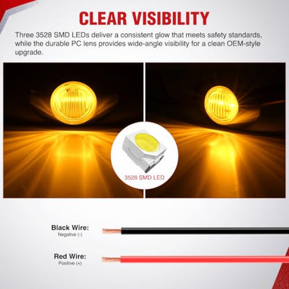 Nilight 3" Oval Trailer Marker Light, Chrome Bezel Clear Lens Amber LED - color: Clear Amber 3" 10pcs