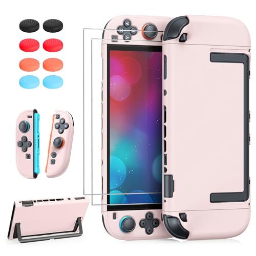 FYOUNG Switch 2 Protective Case&Screen Protector Set, Dockable Cute Cover - color: Light Pink, size: for switch 2 7.9inch