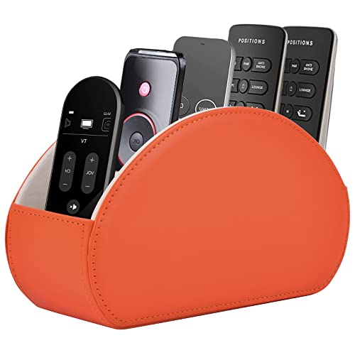 Remote Control Holder,TV Remote Caddy/Box with 5 Compartments,Bedside Table Organizer for Controller,Glasses,makeup brushes,jewelry and Media Player,Pen/Pencil Storage(Orange) - color: Orange
